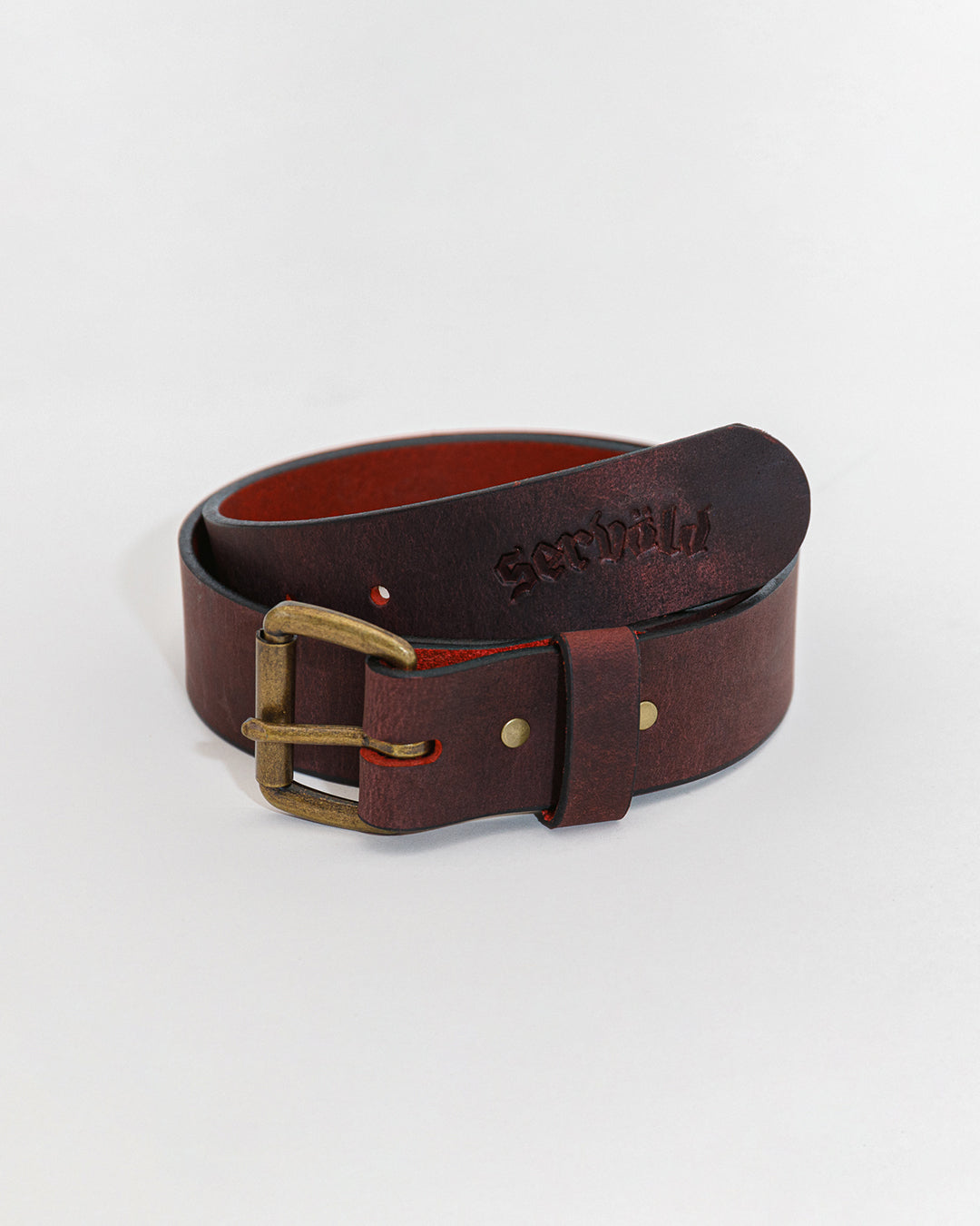 Dakota Servold sleepwalk belt oxblood red