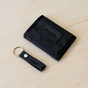 Tri Fold Wallet and Key Fob: Black Bundle