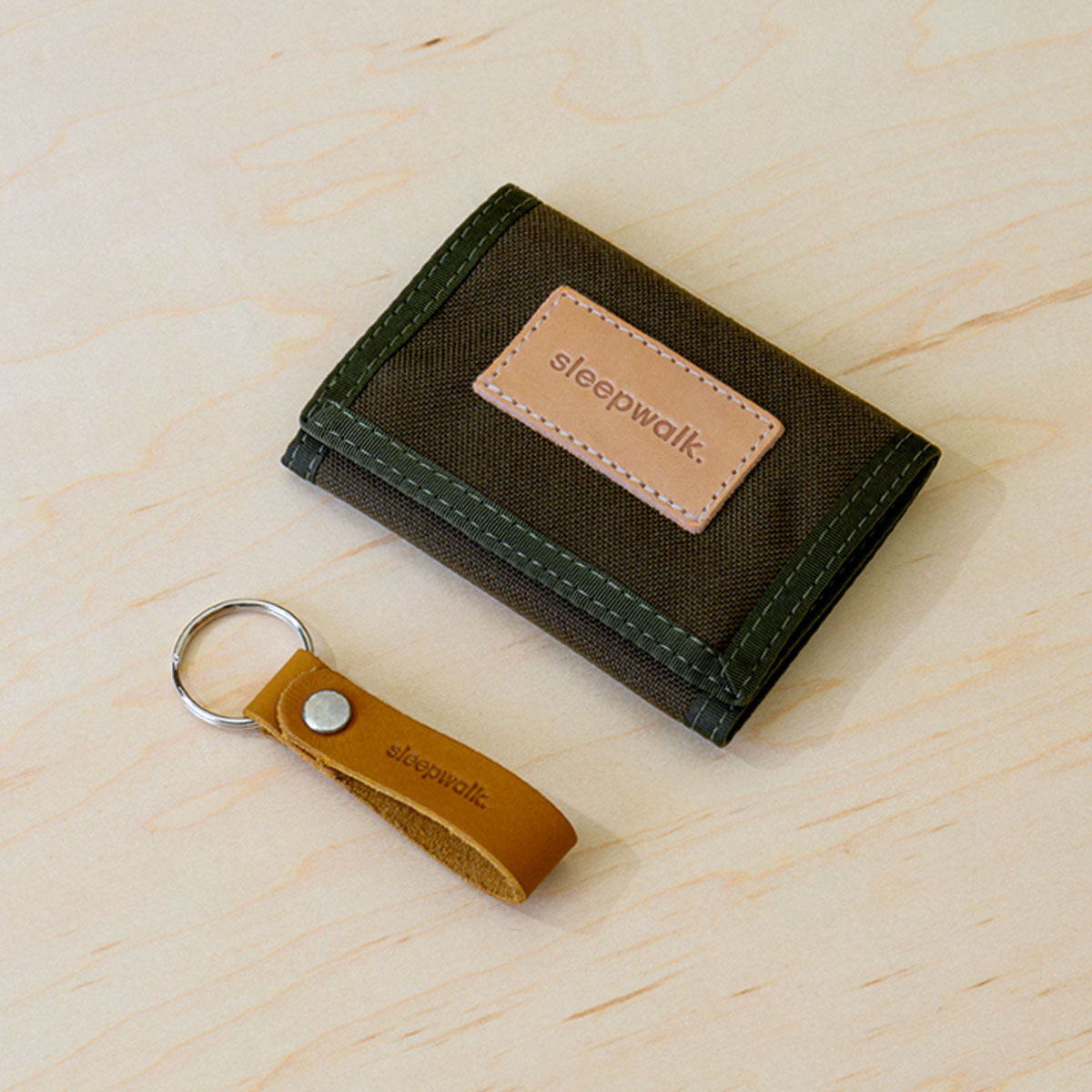 Tri Fold Wallet and Key Fob: Olive Bundle
